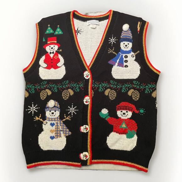 Vintage Sweater Loft Ugly Christmas Vest Snowman Holiday USA Made Medium - Picture 1 of 8